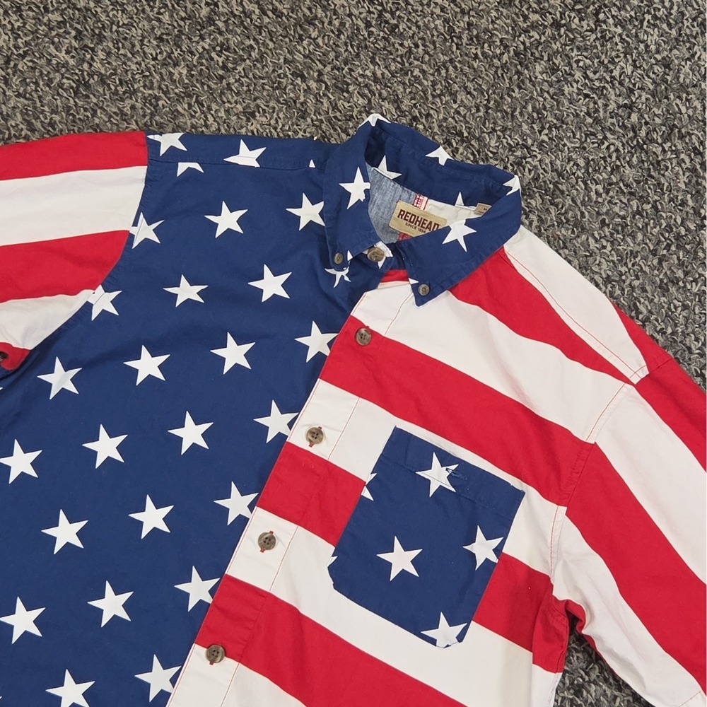 RedHead Bass Pro Shops USA Flag Polo Shirt Men's Medium Patriotic 4th July